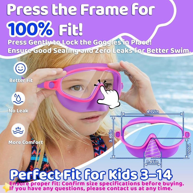 Vvinca Swim Goggles with Nose Cover, 2 Pack Wide View Diving Mask Anti-Fog UV No Leak Toddlers Swimming Goggles for Kids 3-15 - Image 3